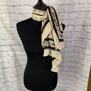 D&Y Peace scarf or home decor ivory and black color 32.5”x40”